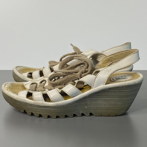 Fly London Yito Leather Lace-Up Wedge Sandals - Picture 6 of 8